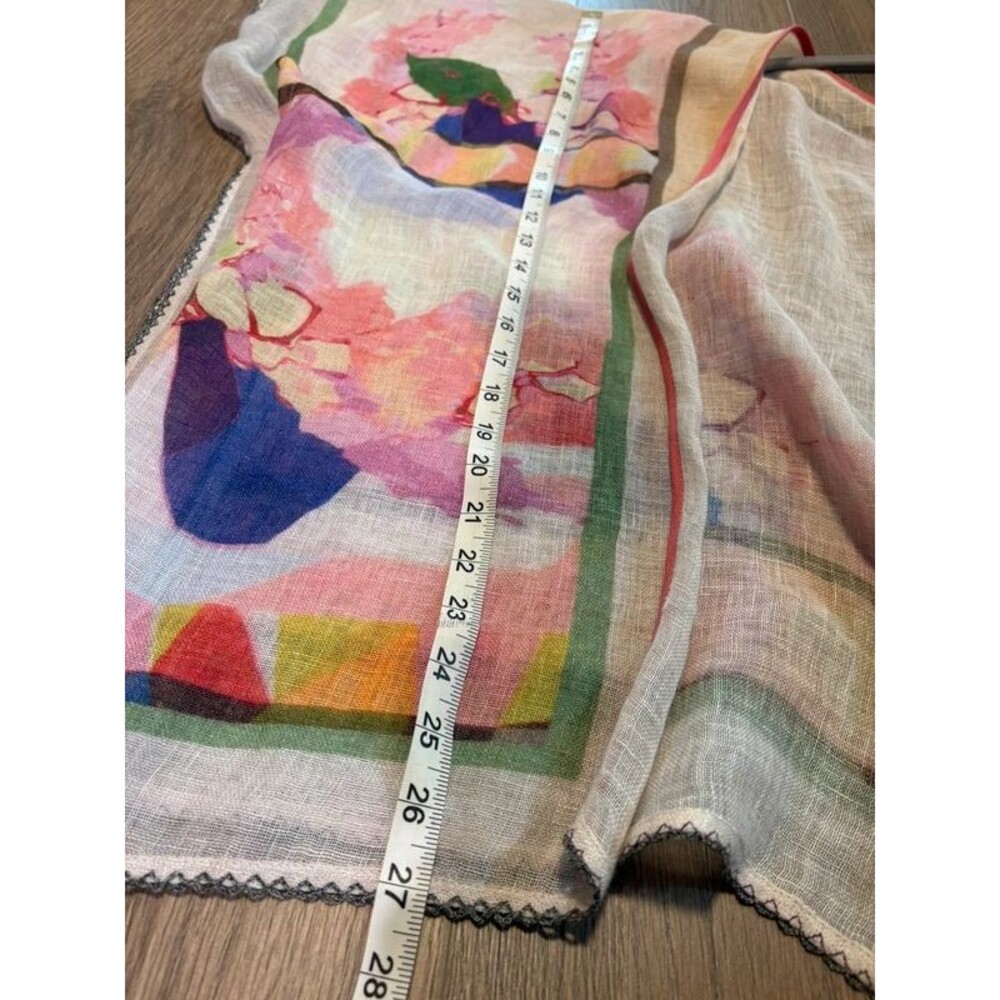Gauzy 100% Linen Hand Painted-Style Kimono Shawl OS Floral Watercolor Light Pink - Picture 13 of 14